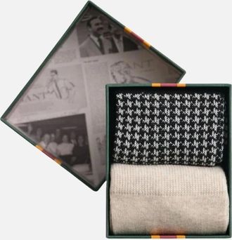 GANT Mens GANT Houndstooth & Solid Socks 2-Pack Gift Box - Black - Size: 11/10.5/10/9/9.5