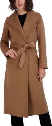 Elie Tahari Womens Maxi Double Face Belted Wool Blend Wrap Coat In Camel