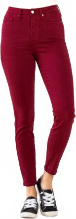 Judy Blue High Waist Tummy Control Garment Dyed Skinny Jeans In Crimson