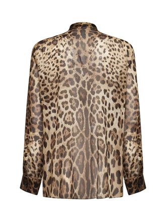 Dolce & Gabbana Womens Georgette Shirt Leo Print Multicolour Silk