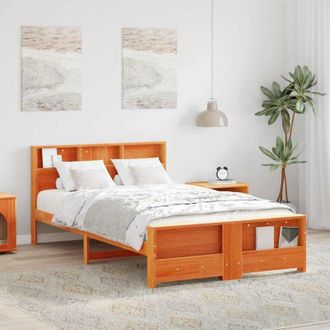 vidaXL Bed Frame with Headboard Wax brown 135 x 190 cm Solid pine wood vidaXL