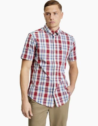 Ben Sherman Mens Ben Sherman Mens Classic Check Short Sleeve Shirt - Red - Size: 46/Regular