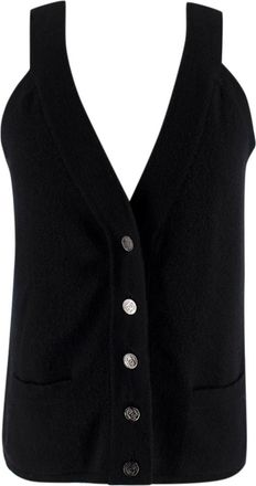 Chanel Cashmere Black Button-down Sleeveless Top Size L
