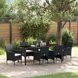vidaXL Set da Pranzo per Giardino con cuscino 7 pcs Nero Poly Rattan vidaXL