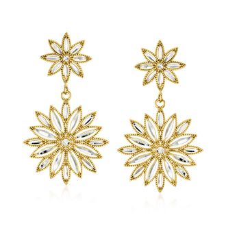 Ross-Simons Italian Sterling Silver and 18kt Gold Over Sterling Flower Drop Earrings