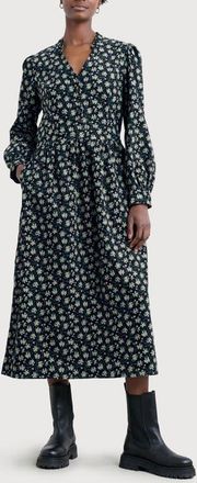 Seasalt Cornwall Rose Cottage Floral Long Sleeve Corduroy Midi Dress in Smudge Floral Onyx at Nordstrom, Size 12 Us