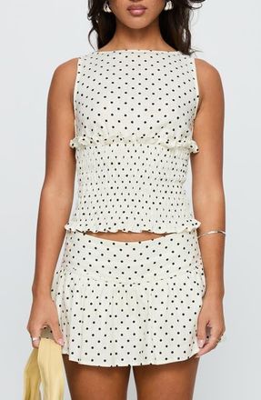 Princess Polly Roxee Polka Dot Smocked Linen Blend Tank in Cream Polka at Nordstrom, Size 12