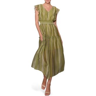 Melloday Flutter Sleeve Maxi Dress in Green at Nordstrom Rack, Size X-Large