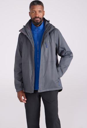 Mountain Warehouse Bracken Mens 3 in 1 Extreme Waterproof Jacket Warm Hooded Zip Up Winter Coat Grey Polyamide - Size X-Small