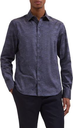 Bugatchi Axel Shaped Fit Geo Floral Stretch Cotton Button-Up Shirt in Navy at Nordstrom, Size Xxx-Large