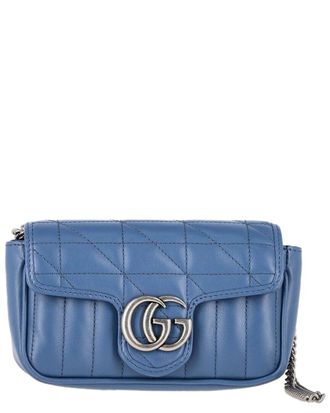 Gucci Blue Matelasse Leather Super Mini Aria Marmont Shoulder Bag (Authentic Pre-Loved)