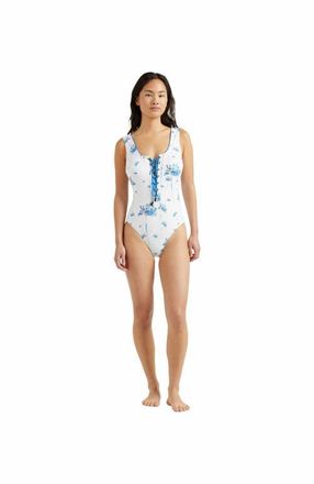 Vilebrequin Womens Herbier Shiny Jersey Lace-Up One-Piece Swimsuit in Off-White at Nordstrom, Size Medium