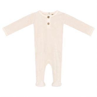 Mocha Back Snap Ribbed Velour Stretchie in Off White at Nordstrom, Size 6M