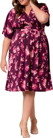 Kiyonna Gia Floral Midi Dress in Shimmering Sangria Blooms at Nordstrom, Size 0X
