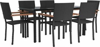 vidaXL 7 Piece Garden Dining Set Black Poly Rattan vidaXL