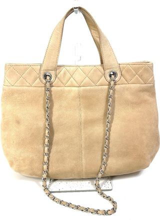 Chanel Beige Suede Shoulder Bag Tote Bag (Pre-Owned)