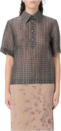 Fendi Polo Shirts, female, Multicolor, Size: XS Checkered Organza Top