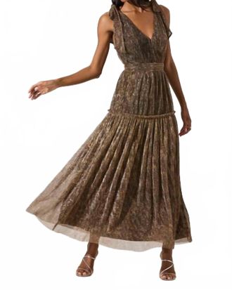 Astr Desma Metallic V-Neck Midi Dress In Bronze