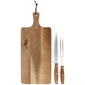 Gibson Home 3 Piece Acacia Wood Serving Board with Carving Knife and Fork in Brown at Nordstrom