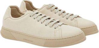 Ferragamo Textured Leather Lace-Up Sneakers - Heren - Sneakers - Bruin - 39 EU - Leer - Schoenen
