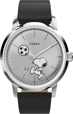 Timex Peanuts x Timex Marlin Automatic 40mm Leather Strap Watch in Silver-Tone at Nordstrom