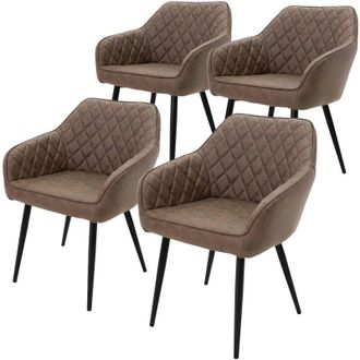 ML Design Set di 4 Sedie da Sala da Pranzo con Braccioli e Schienale Rivestimento Sintetico Marrone Sedia Cucina Imbottita con Gambe in Acciaio Poltrona