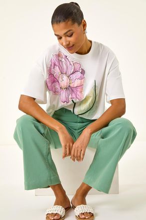 Roman Large Floral Print Cotton Top