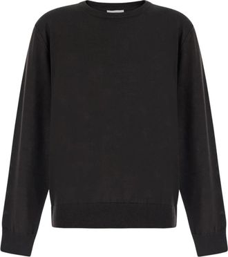 Mauro Grifoni Merino Ronde Hals met Dubbele Zoom en Dubbele Manchet - Heren - Ronde hals truien - Zwart - M - Truien & Vesten