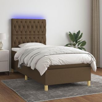 vidaXL Vidaxl - Cama Box Spring Colch&oacute;n Luces Led Tela Marr&oacute;n Oscuro 100x200cm
