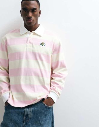Icecream Polo a maniche lunghe rosa a righe