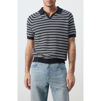 Mango Stripe Knit Polo in Navy at Nordstrom, Size Medium