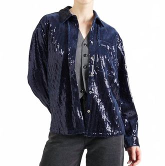 FRNCH Maelle Sequin Blouse In Blue Marine