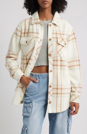 Thread & Supply Plaid Polar Fleece Shacket in Ivory Brown Combo at Nordstrom Rack, Size Small