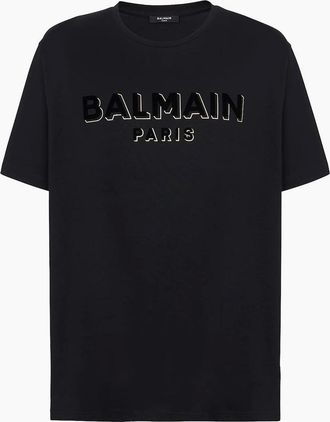 Balmain Mens Balmain Crewneck Oversized T-shirt with Velvet Logo Black - Size: 40
