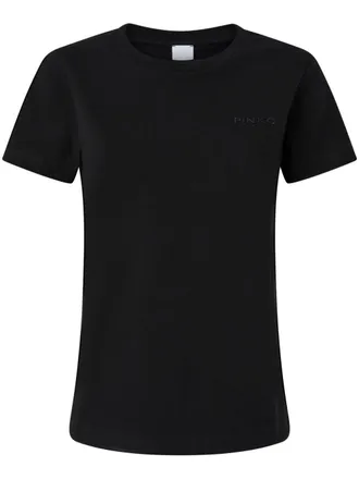 Pinko logo-embroidered T-shirt - women - Cotton - M - Black