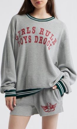 Boys Lie Girls Rule Boys Drool Waffle Knit Sweatshirt in Heather Grey at Nordstrom, Size X-Large