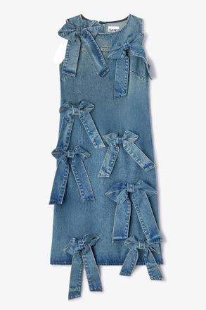 Ganni Blue Light Rigid Denim Dress - Size 34 Organic Cotton
