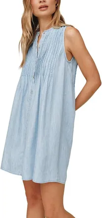 Bella Dahl Pintuck Sleeveless Denim Minidress in Sun Bleached Wash at Nordstrom, Size Small