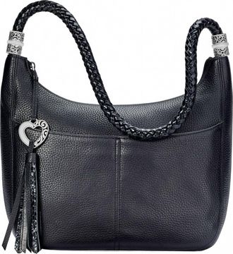 Brighton Barbados Ziptop Hobo Handbag In Black