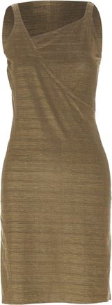 Emporio Armani Vintage gold textured metallic look crossover wrap dress IT38 XS