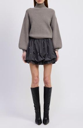 En Saison Florentina Long Sleeve Mixed Media Minidress in Gray at Nordstrom Rack, Size Medium