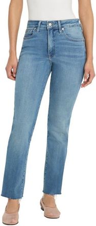 Good American Soft-Tech Good Legs Raw Hem Ankle Straight Leg Jeans in Indigoi1209 at Nordstrom, Size 10