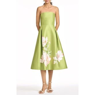 Sachin & Babi hay Placed Floral Strapless Cocktail Midi Dress in Peridot Corsage at Nordstrom, Size 14