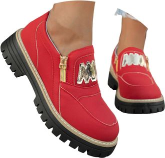 Generic Womens Platform Loafer Fashion Suede Chunky Slip On Dress Loafers Lug Sole Business Casual Work Shoes Loafers for Women Low Heel Zipper Round Toe Non-