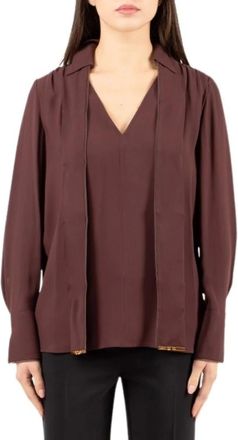Elisabetta Franchi Viscose Georgette Shirt with Sash - female - Elisabetta Franchi - Blouses - Brown - XL - Blouses & Shirts