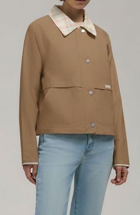 Hunter Plaid Collar Cotton Twill Crop Field Jacket in Clay at Nordstrom Rack, Size X-Small