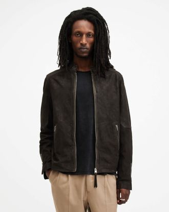 AllSaints Cotton Cora Suede Snap Back Collar Jacket, Size: XXL