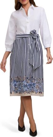 Foxcroft Esther Tie Waist Midi Shirtdress in Blue/White at Nordstrom, Size X-Large