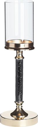 Beliani Portavelas De Metal Dorado Negro Pantalla De Cristal 41 Cm Centro De Mesa Decoraci&oacute;n Glamour Abbeville