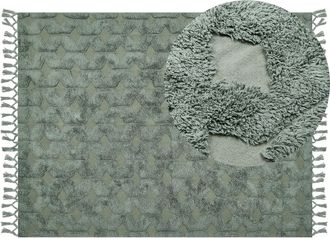 Beliani Alfombra De Algod&oacute;n Verde 160 X 230 Cm Hecho A Mano Patr&oacute;n Geom&eacute;trico Borlas Kars